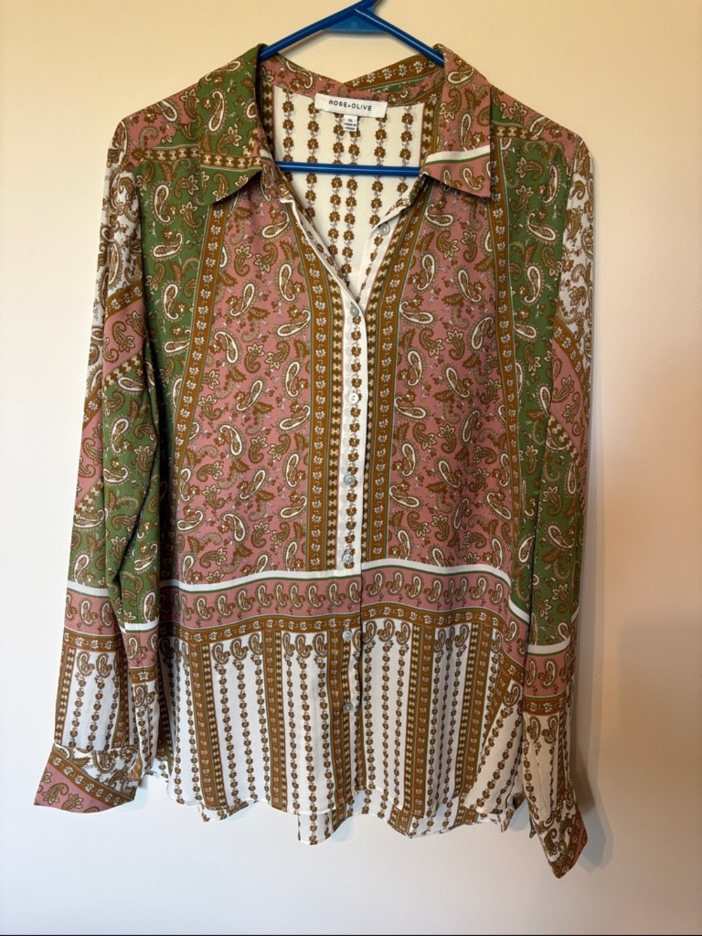 Rose & Olive Pink and Green Paisley Button-Down Shirt